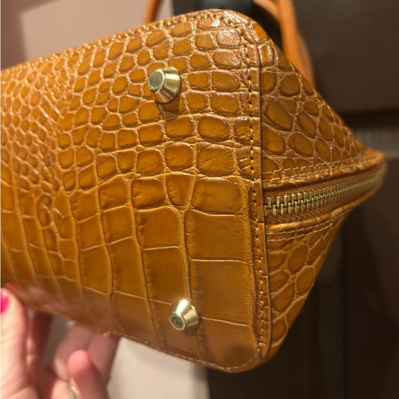 Valentina EUC Croc Embossed Leather Satchel in Tan - Picture 8 of 10